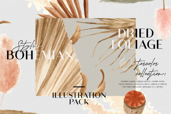 Bohemian Dried Foliage Illustrations for Authentic Brand Visuals