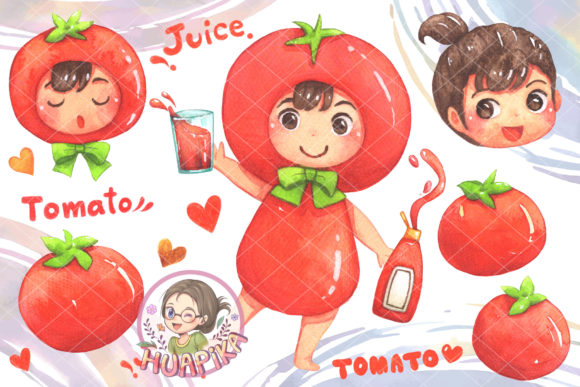 Cute Girl Red Tomato Illustrations for Crafters & Handmade Sellers