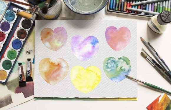 Hand Painted Multicolored Hearts Illustrations for Crafters & Handmade Sellers