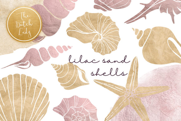 Lilac Sand Seashell Clipart Set