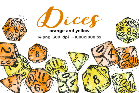 Orange and Yellow Dices Illustrations for Crafters & Handmade Sellers