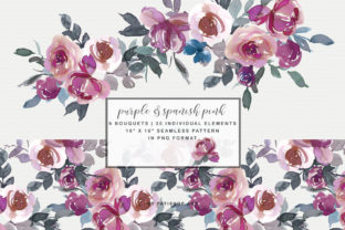 Purple Spanish Pink Bouquet Clipart Set for Lifestyle & Editorial Design