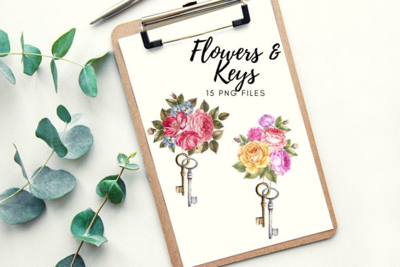 Romantic Antique Keys with Flowers Illustrations: A Designer’s Review for Brand & Marketing Use