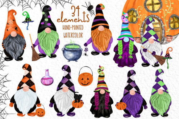 Spooky Charm: Halloween Gnomes Clipart for Local Branding & Packaging