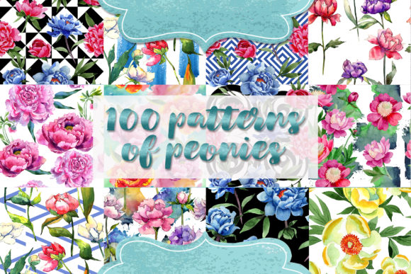 Wonderful 100 Patterns of Peonies Set: Floral Illustrations for Elegant Branding